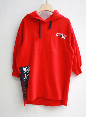 G柏系列110秋装 品牌童装折扣/儿童纯棉带帽长袖卫衣53057红