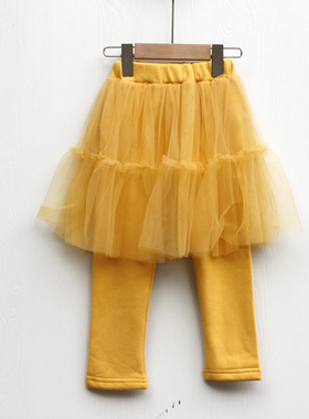 S武系列100-130冬装 品牌童装折扣/儿童加绒裙裤休闲长裤12487黄