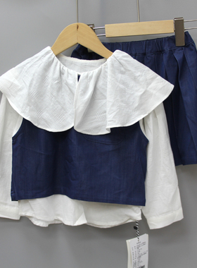 R-IIKK家100-120夏品牌童装折扣/童纯棉短袖T恤+短裤两件81326蓝