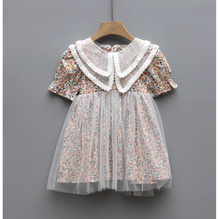 G欧系列90夏装 品牌童装折扣/女童纯棉短袖连衣裙31379花