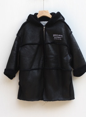 S-Y家110-130秋冬 品牌童装折扣/大儿童皮衣加绒休闲外套15064黑