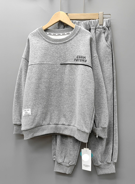 Y淘tao家140春秋 品牌童装折扣/套头卫衣+运动长裤套装818灰