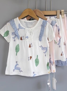 衣la拉100-150夏装品牌童装折扣/短袖+七分裤家居休闲套装02057