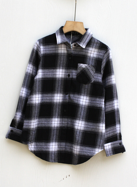 S放系列120/130秋装 品牌童装折扣/棉儿童长袖衬衣衬衫20545黑白