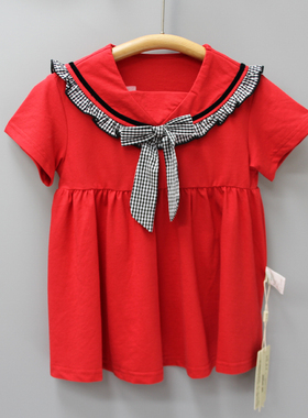 柏系列90夏 品牌童装折扣/女童纯棉短袖连衣裙52232红