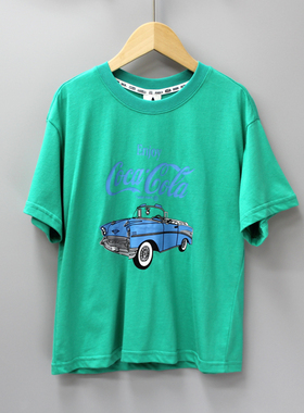 林jia铺140/150夏品牌童装折扣/大童薄款纯棉短袖T恤衫23274绿