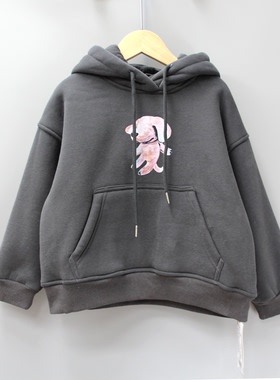 R豆li家110-130秋冬品牌童装折扣/儿童加绒套头帽衫卫衣56002深灰