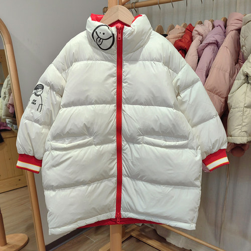 S-Y家110冬装 品牌折扣童装/童长羽绒服加厚外套84207米白