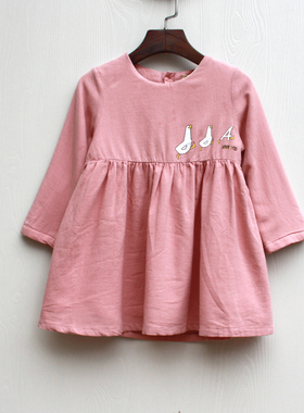 禾系列105秋装 品牌童装折扣/女童加绒长袖连衣裙48891粉