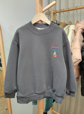 KS留zi家130-170秋冬童装品牌折扣儿童一体绒套头立领卫衣25399灰