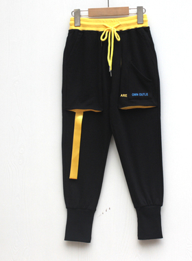 T杰系列130-170春秋装 品牌童装折扣/棉针织休闲运动长裤9669L黑