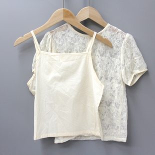 儿童休闲短袖 折扣 蕾丝二件套K268杏 品牌童装 咖fei家110夏