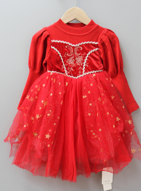 KJ安系列80-100秋冬 品牌童装/童毛线中厚纱纱公主连衣裙30866红