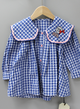 S宝er宝90春秋装 品牌童装折扣/儿童纯棉长袖连衣裙76106蓝