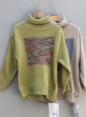TSHK吾系列110-150冬装品牌童装折扣/童厚高领休闲毛衣02108二色