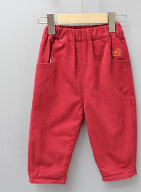 J-AH家80秋冬 品牌折扣童装/儿童休闲加绒长裤21737红