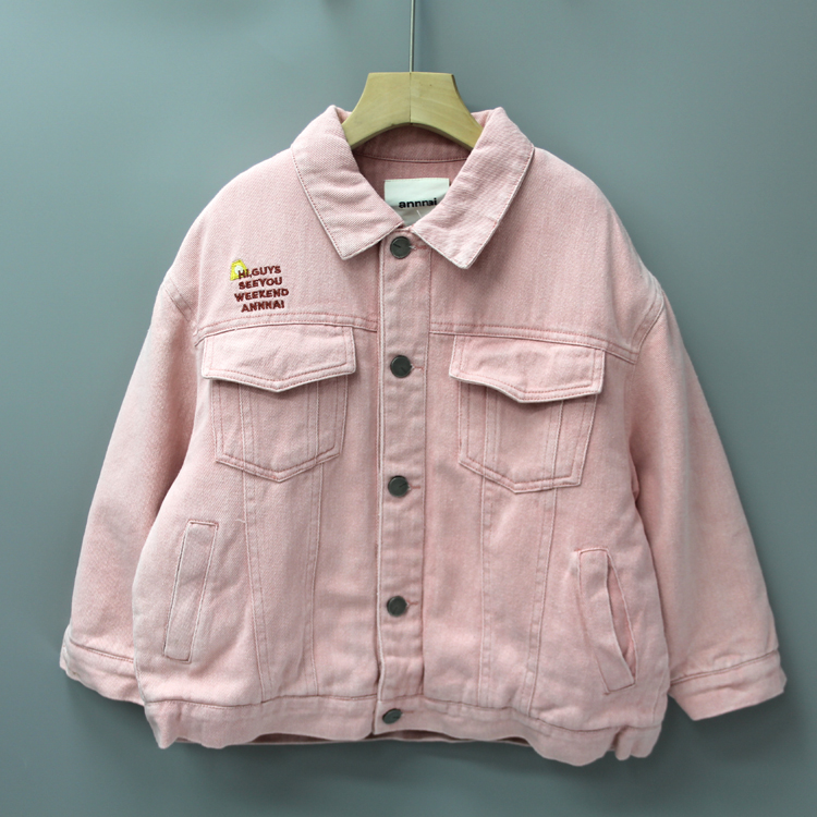 G安系列120秋冬童装品牌折扣/童开衫夹棉简约牛仔外套03934粉