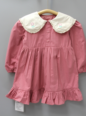 S米xi里100/110春秋 品牌折扣童装/女童纯棉长袖连衣裙23355粉