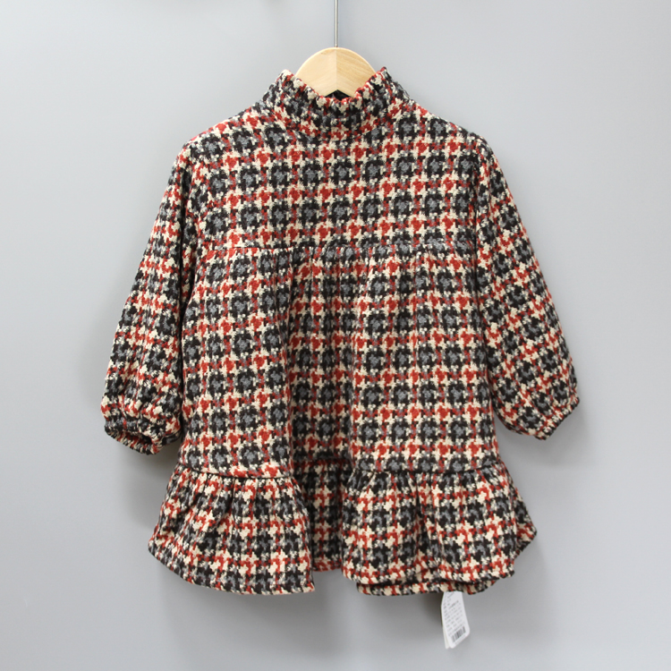 JD榛guo酱90-120秋冬 品牌童装折扣/童加绒呢料长袖连衣裙22070红
