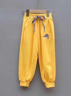 福利L牛duo家120-160夏 品牌童装折扣/女童薄棉运动九分裤32813黄