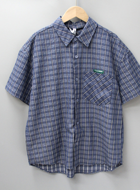 R百系列150/170夏品牌童装折扣/少年大童薄款棉短袖衬衣衫17719蓝