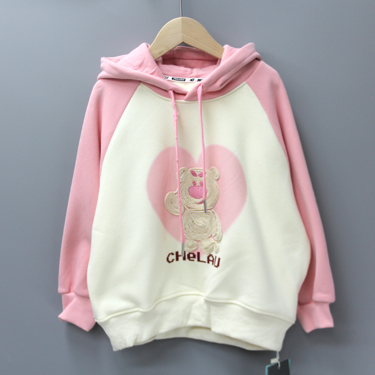 G牛duo家120-155冬 品牌折扣童装/儿童一体绒拼色卫衣套头28652粉