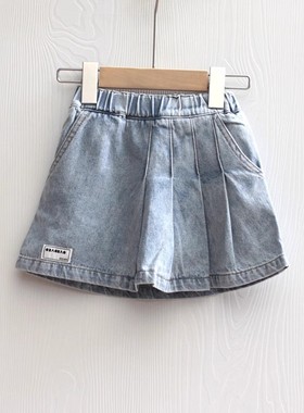 A欧系列80-100春夏 品牌童装折扣/女童牛仔带内裤半身裙34441蓝