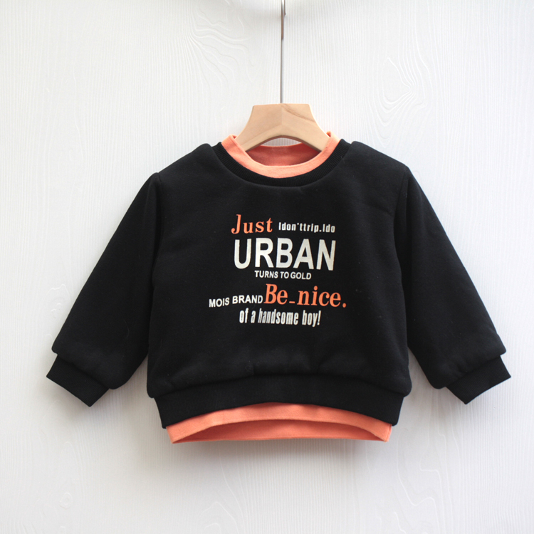 T城系列80-120冬装 品牌折扣童装/儿童加绒中厚套头卫衣43242黑