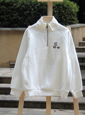 G-HO系列110秋装 品牌童装折扣/儿童纯棉长袖卫衣立领55090白