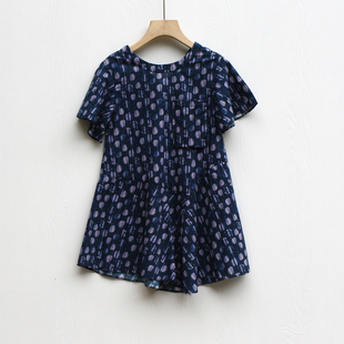 M品.换标100夏装 品牌童装折扣/女童短袖纯棉连衣裙子1080蓝