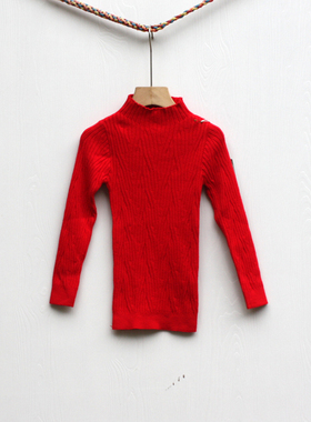 S拉系列110春装 品牌童装折扣/儿童立领针织毛衣打底13181红