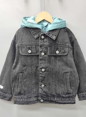 S-M家110-130冬装 品牌折扣童装/儿童牛仔二件套羽绒服46044黑