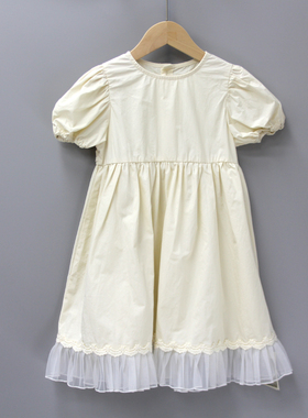 福利V-MI*KO家120-140夏品牌童装折扣童薄棉短袖漂亮连衣裙6065杏