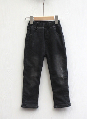 武系列100/110冬装 品牌童装折扣/儿童加绒厚牛仔休闲长裤12466黑