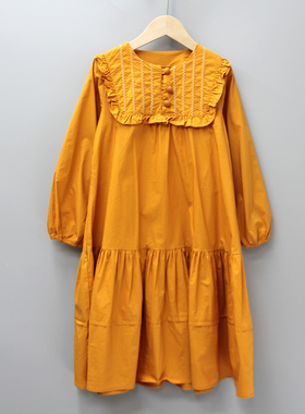 Y檐系列120-160春秋 品牌童装折扣/儿童翻领柔软长袖连衣裙218橘