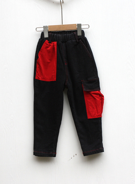 武系列110/140冬装 品牌童装折扣/童纯棉加绒牛仔长裤11665黑