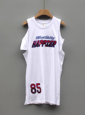 L妞系列130/170夏装 品牌童装折扣/女童纯棉无袖T恤连衣裙95134白