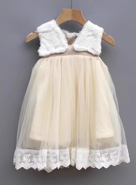 T芙系列80/100秋冬Ⅱ品牌童装折扣/童加绒中厚背心连衣裙73110杏