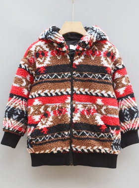 J-M家110秋冬 品牌童装折扣/童双层毛毛中厚开衫外套13048红