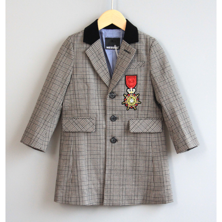 L尼系列100-165春秋*品牌童装折扣/儿童休闲外套大衣1542灰格