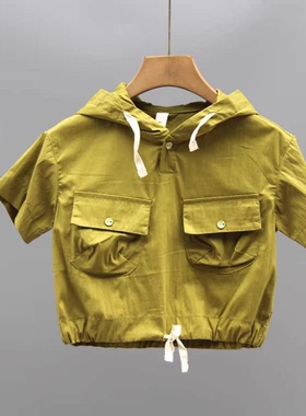 T吾系列80夏装 品牌童装折扣/儿童纯棉休闲短袖帽衫02911绿