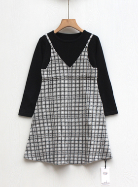 L妞系列160/170春秋装 品牌童装折扣/纯棉毛线衣连衣裙21976黑灰