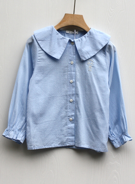 S头系列90/100春装 童装品牌折扣/儿童纯棉翻领长袖衬衣20853兰