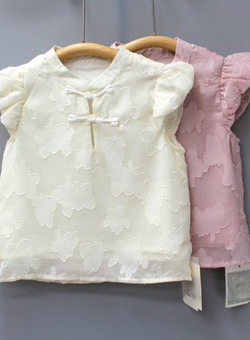 V-MI*KO家110/140夏 品牌童装折扣/儿童国风娃娃短袖T恤衫6038二