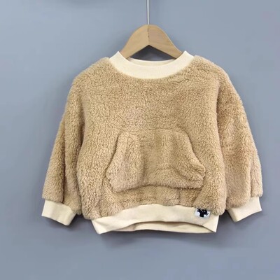 T吾系列90秋冬 品牌童装折扣/细绒舒适套头中厚卫衣01695杏