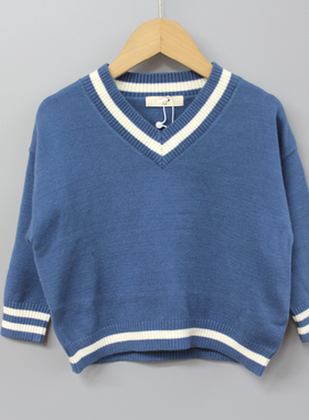 T衣ch家80-120春秋Ⅳ 品牌童装折扣/儿童V领稍薄套头毛衣70911蓝