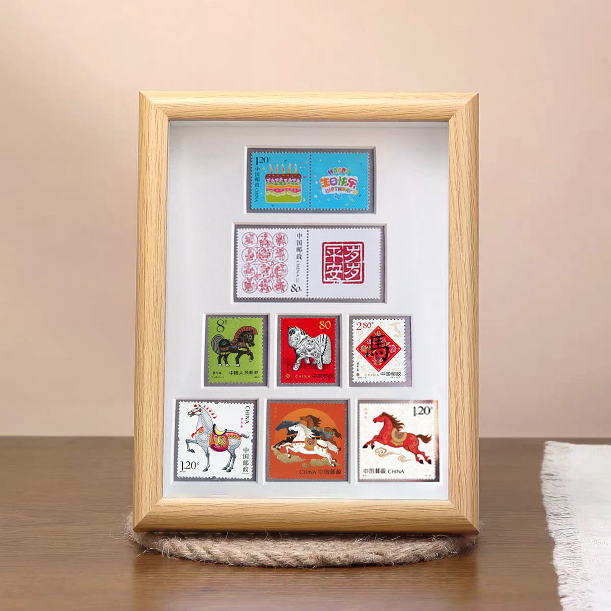 2026马年新年邮票相框 8寸原木色 礼物 画框中式传统风格礼品摆件,家居饰品,相框/画框,淘宝优惠券,粉丝福利购,淘宝优惠卷