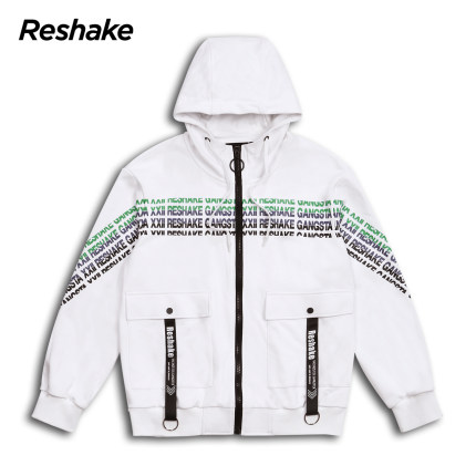 RESHAKE华菲型格春新品【商场同款】时尚撞色印连帽卫衣开衫