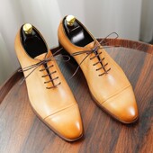 三接头皮鞋 英伦尖头牛皮内里手工通勤牛津鞋 男士 真皮软底商务正装