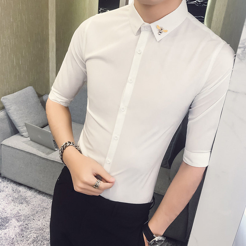 19夏季韩版修身时尚潮男七分袖衬衫免烫纯色衬衣尖领男士中袖寸衫在类目 男装, 衬衫中 - 来自Buy2taobao.com提供专业的淘宝代购服务